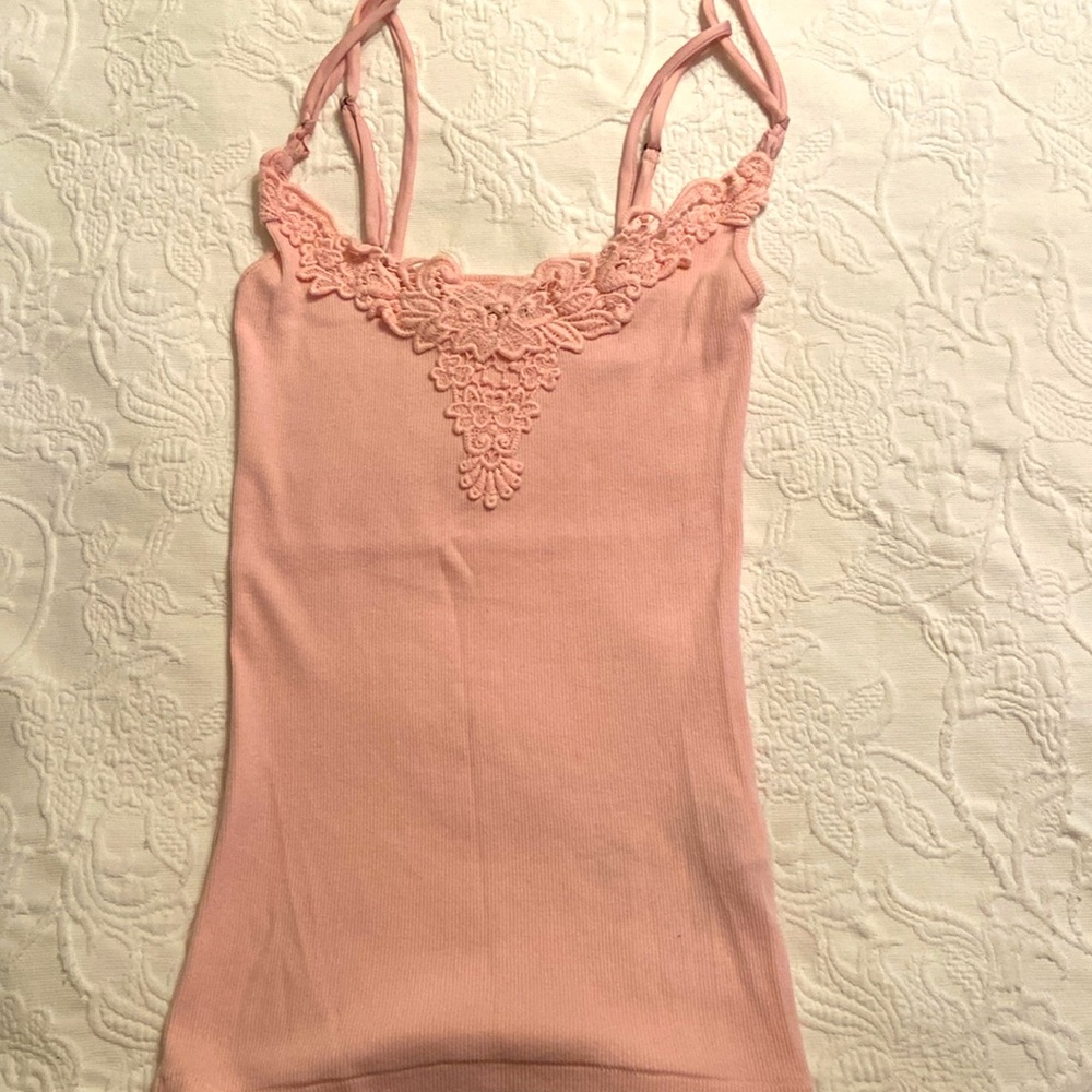 Abercrombie XS pink tank top embroidered/feminine/ribbed/spaghetti strap/boho